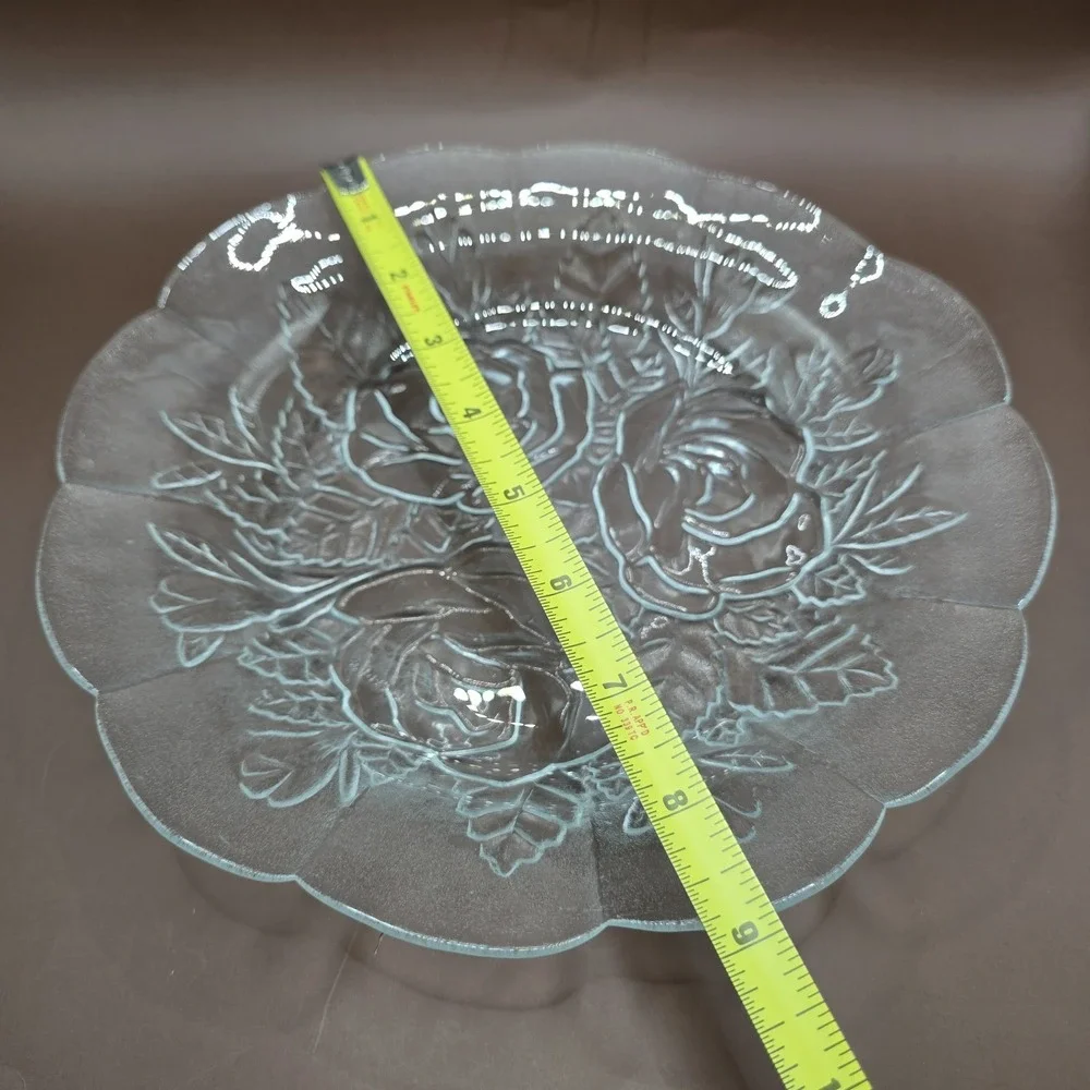 5 Pasari Crystal Livia Clear Glass Dinner Plates 1 Bowl Rose Frosted Vintage